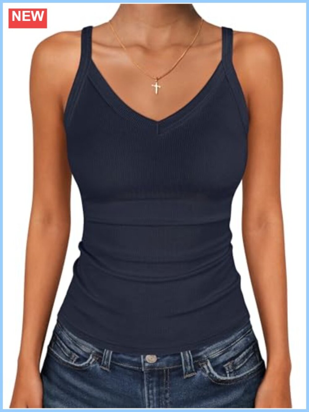 Women's Ribbed Knit V-Neck Tank Top - 92% Rayon 8% Elastane, Summer Camisole